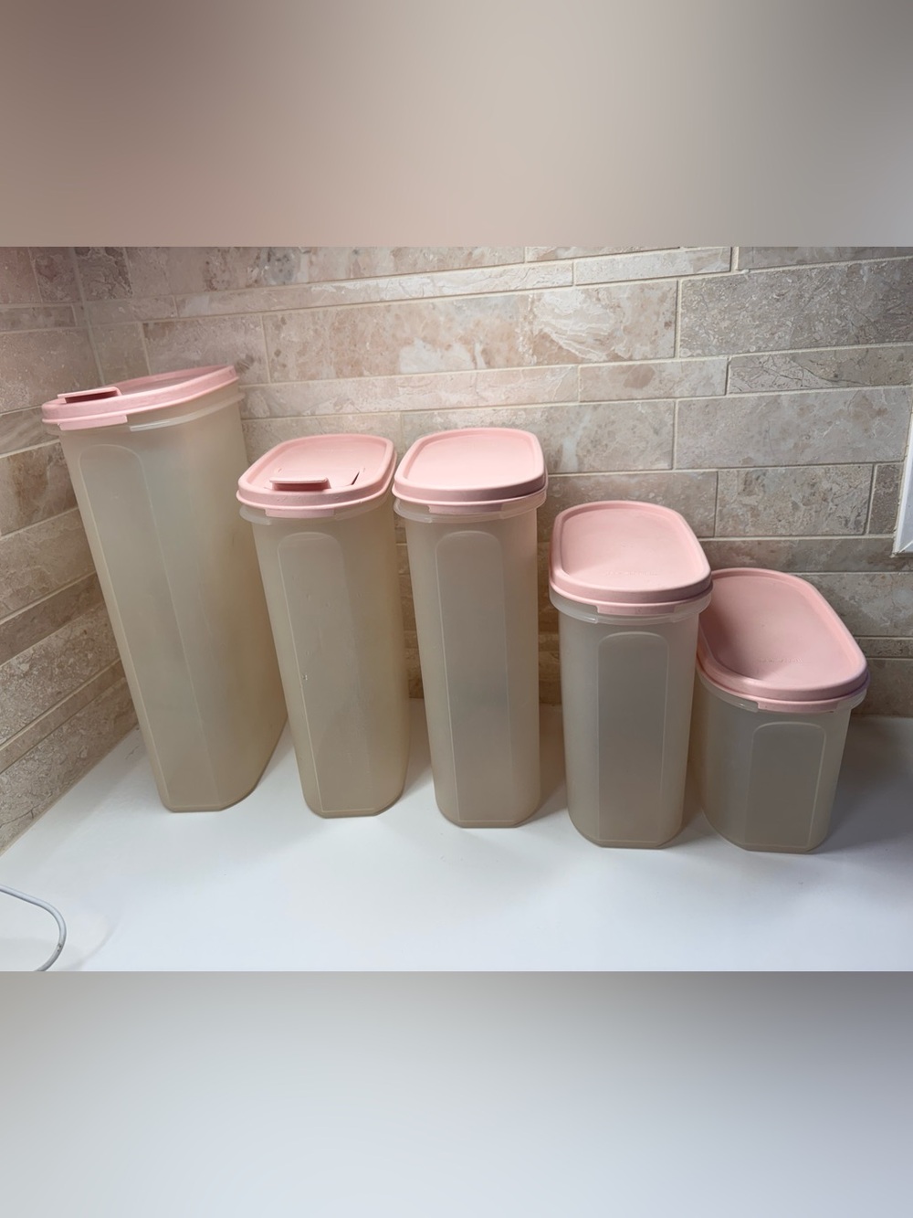 Vintage Tupperware Modular Storage Canister Set Pink Lids stackable
